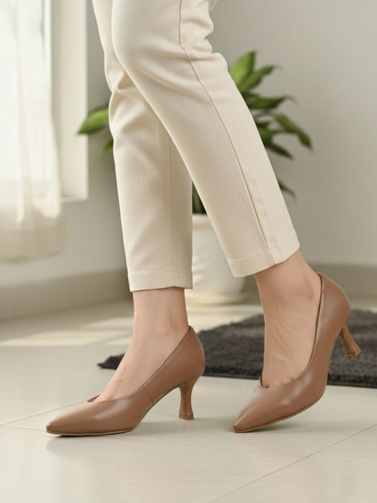 Women Chikoo Pointed-Toe Slim Heel Pumps