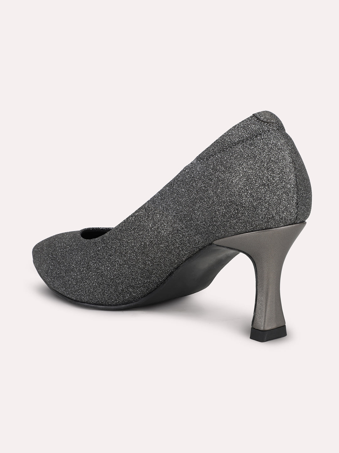 Women Pewter Embellished Pointed Toe Slim Heeled Pumps