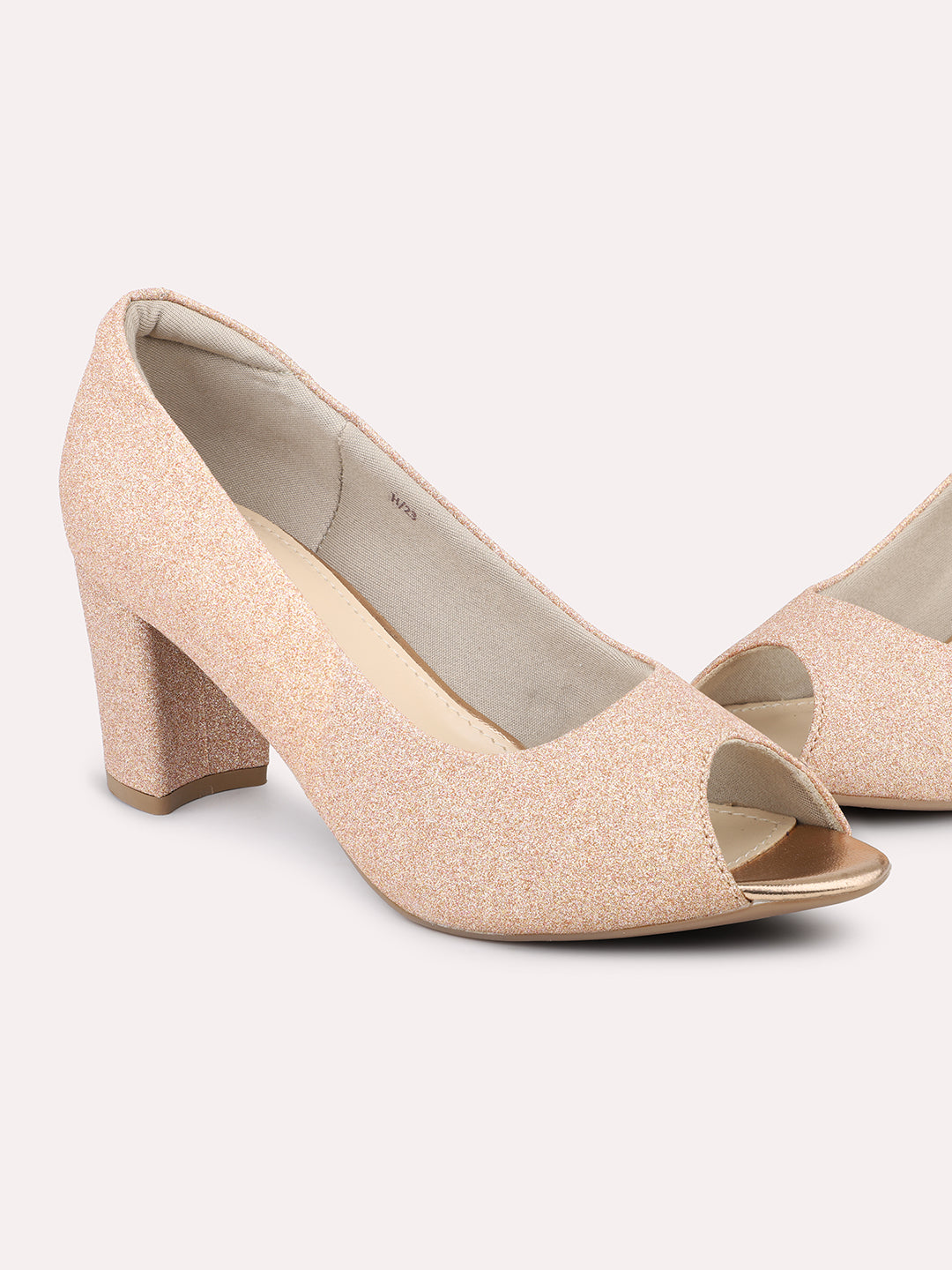 Women Rose Gold Textured Party Peep Toe Pumps