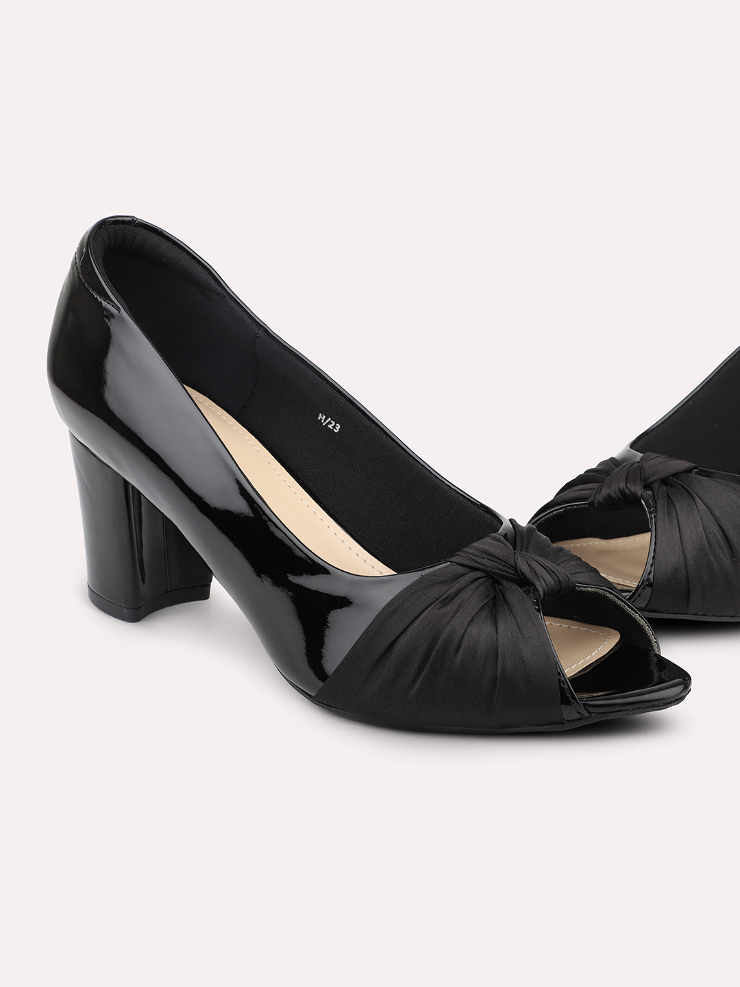 Women Black Block Heels Peep Toe Pumps