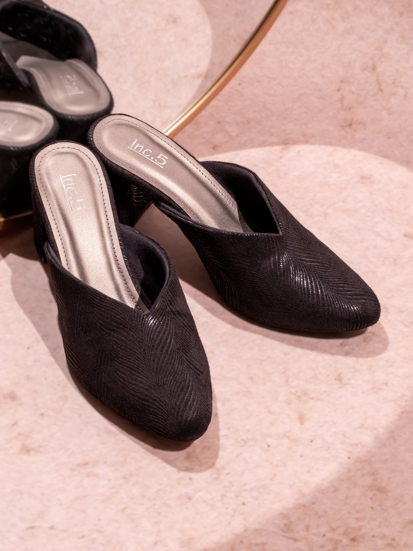 Women Black Embellished Block Mules Heels