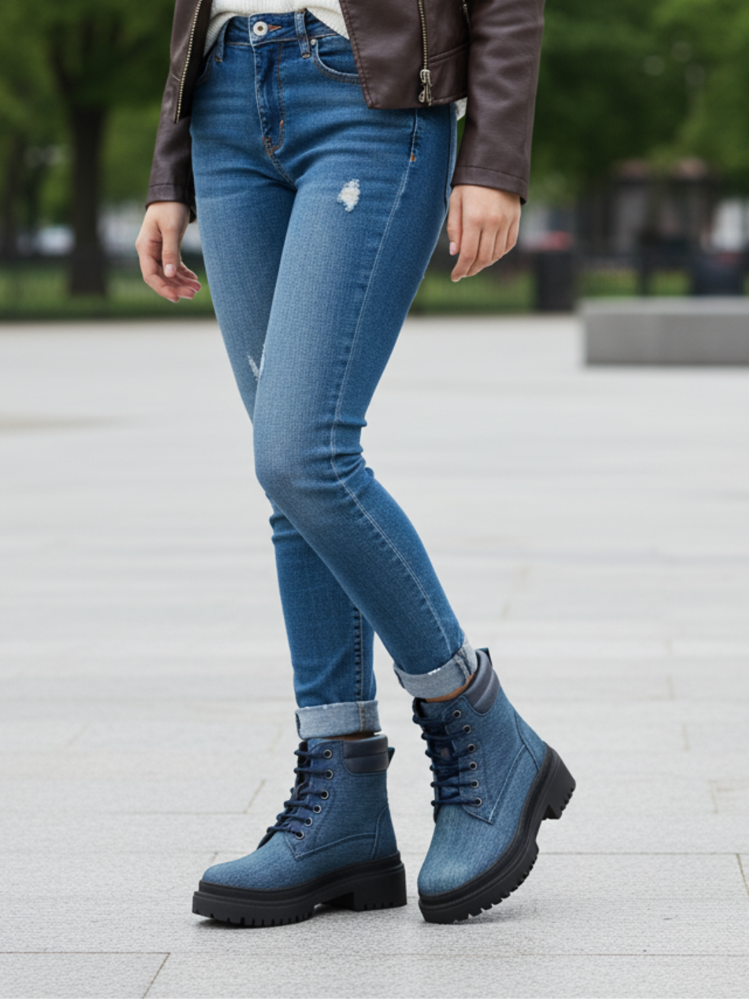 Womens Navy Blue Casual Solid Round Toe Ankle Boots