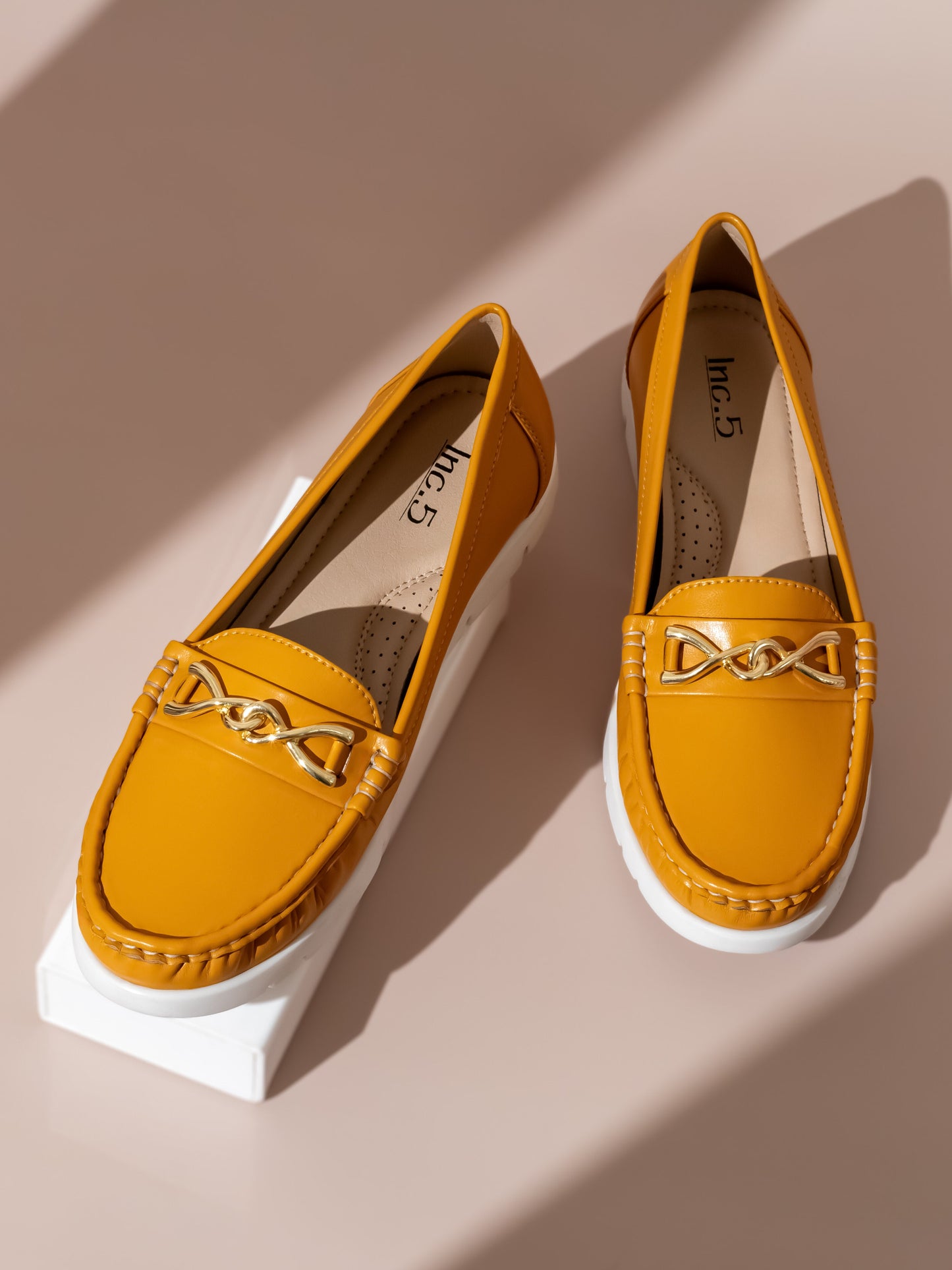 Women Mustard Round-Toe Horse-Bit Loafers