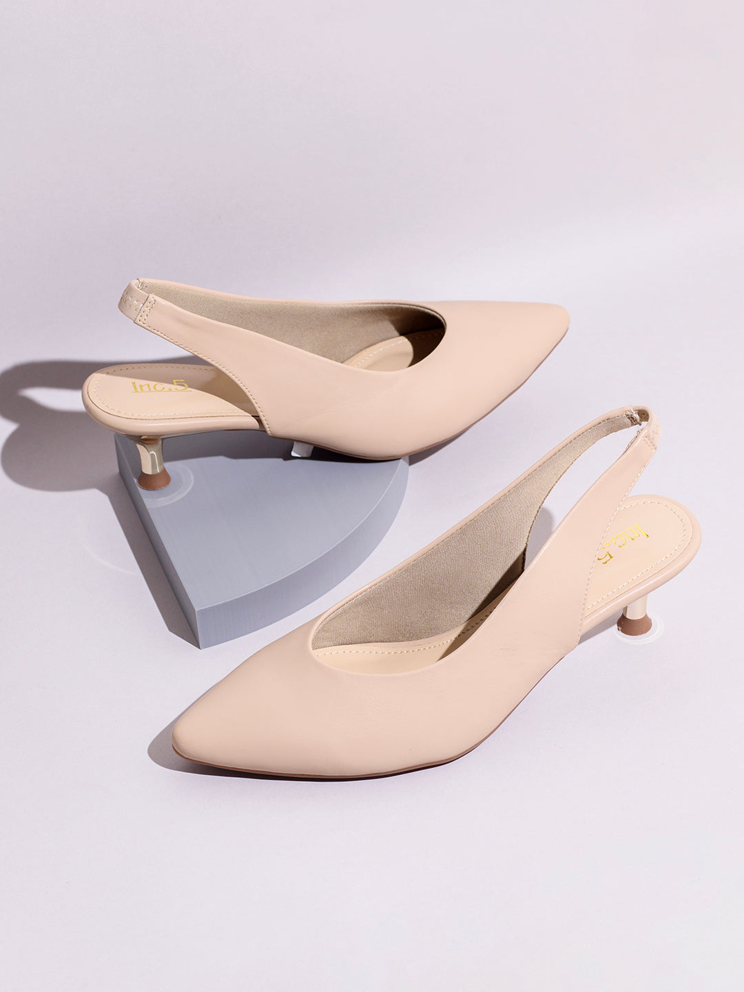 Womens Beige Party Wear Solid Pattern Pointed Toe Pumps
