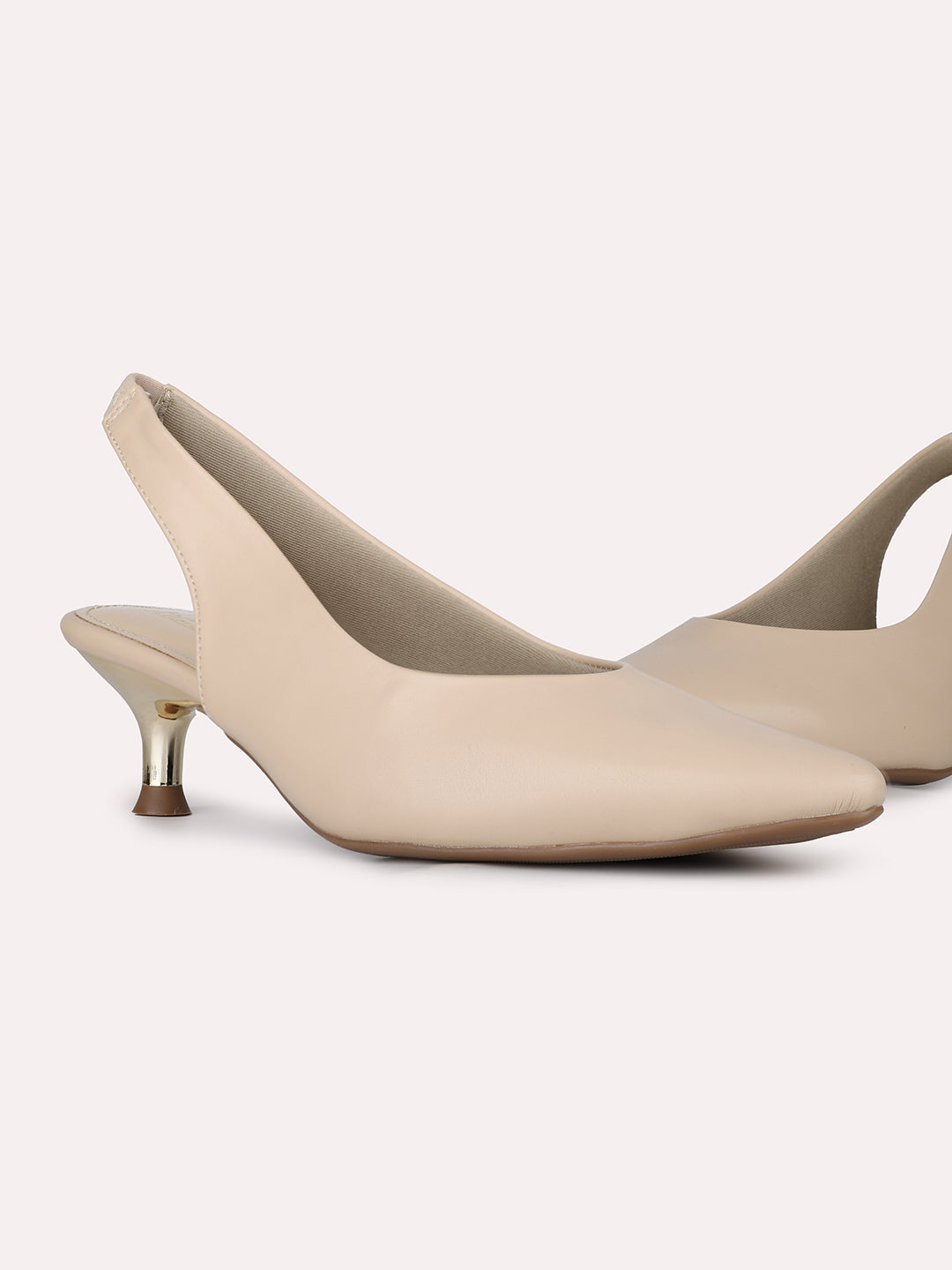 Womens Beige Party Wear Solid Pattern Pointed Toe Pumps