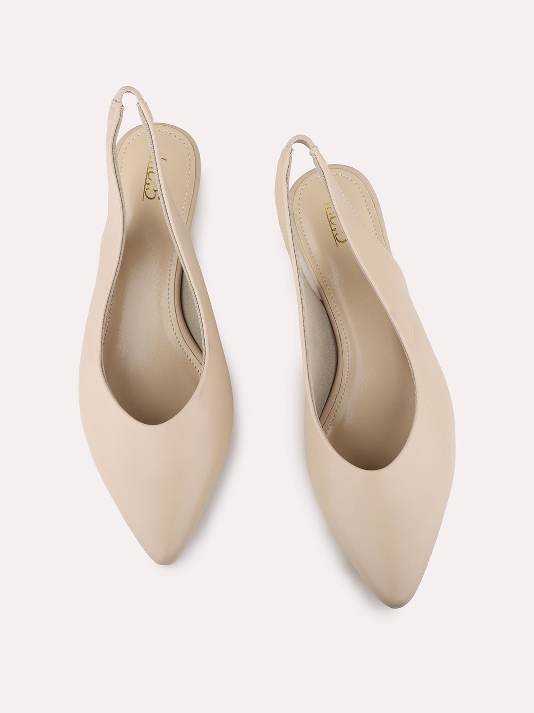 Womens Beige Party Wear Solid Pattern Pointed Toe Pumps