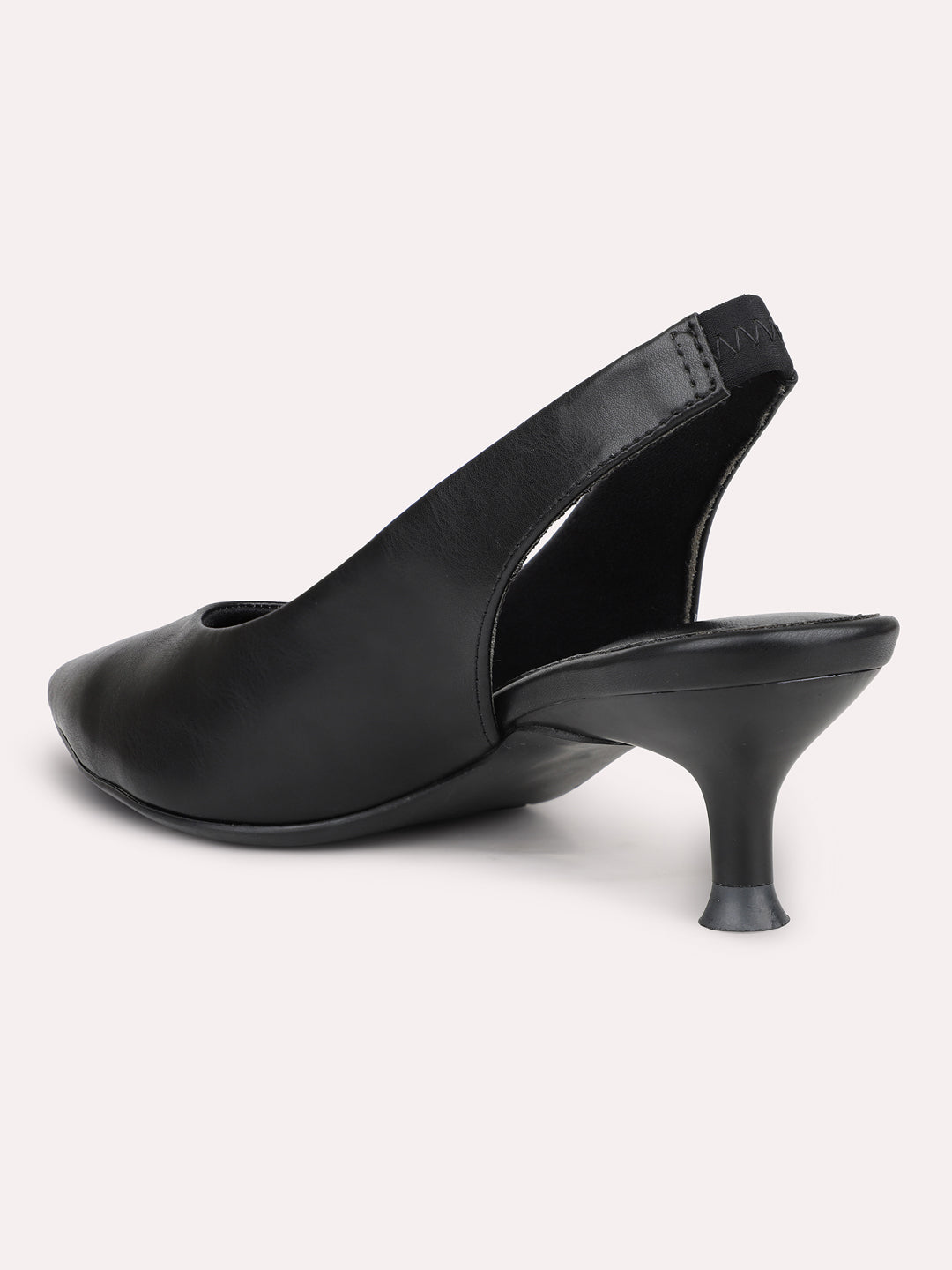 Women Black Solid Kitten Heeled Mules