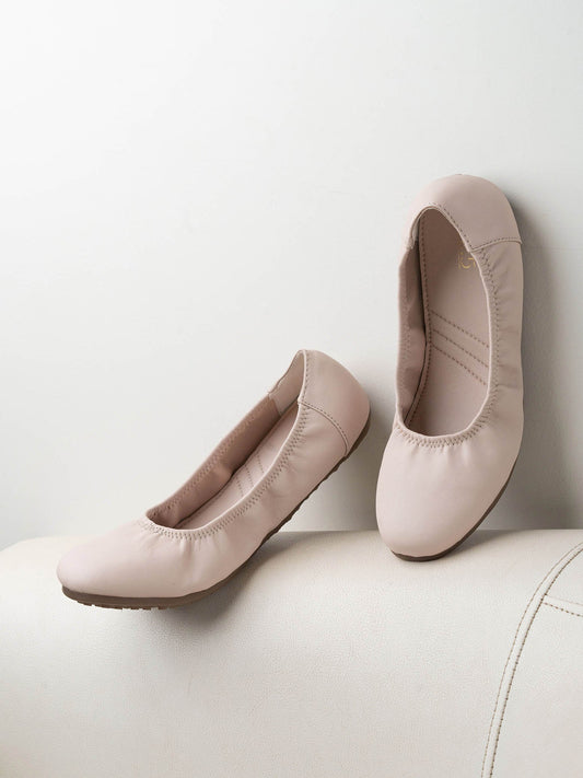 Women Cream Solid Ballerinas Flats