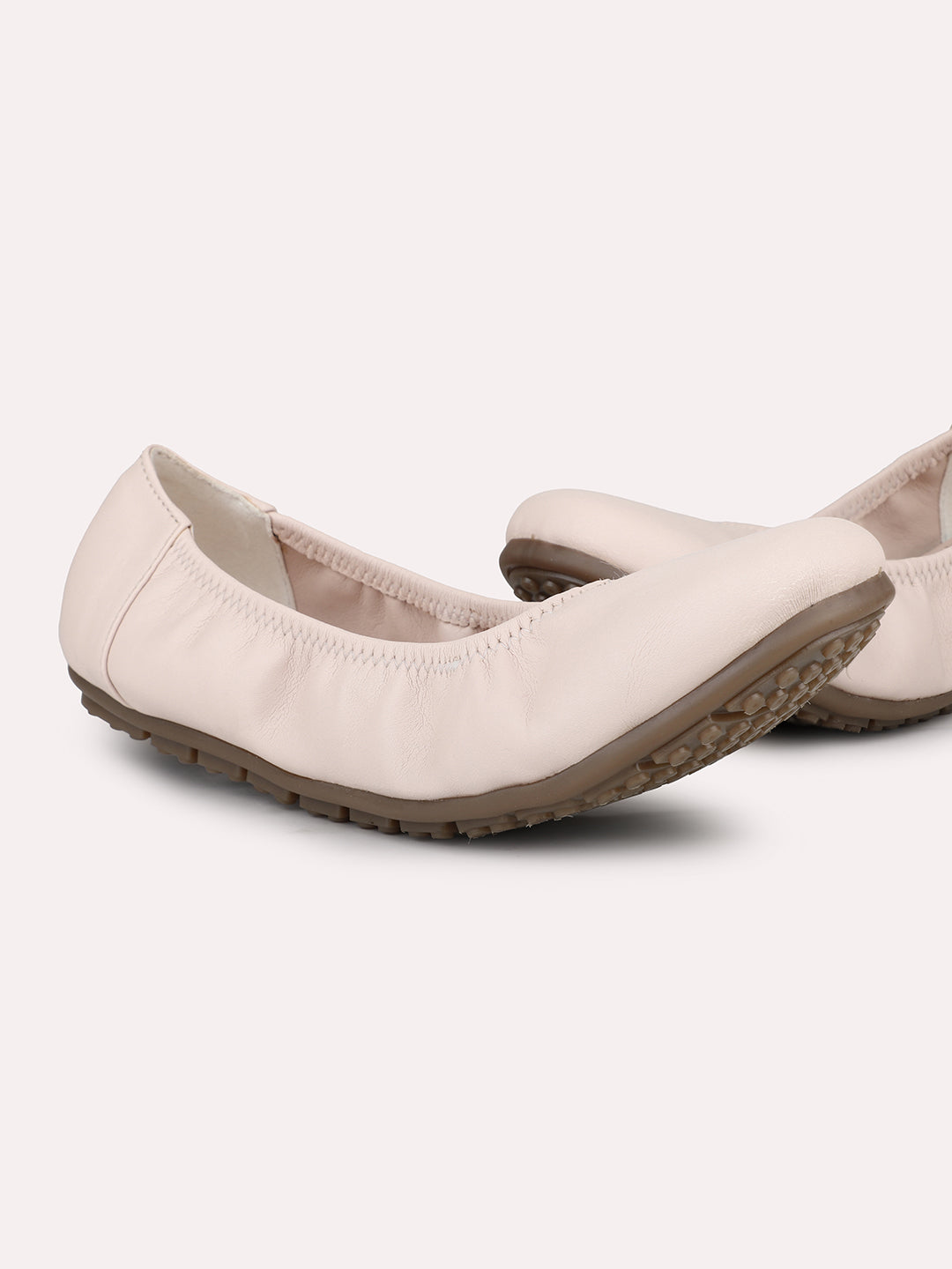 Women Cream Solid Ballerinas Flats