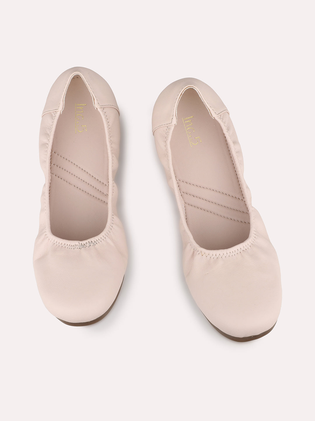 Women Cream Solid Ballerinas Flats