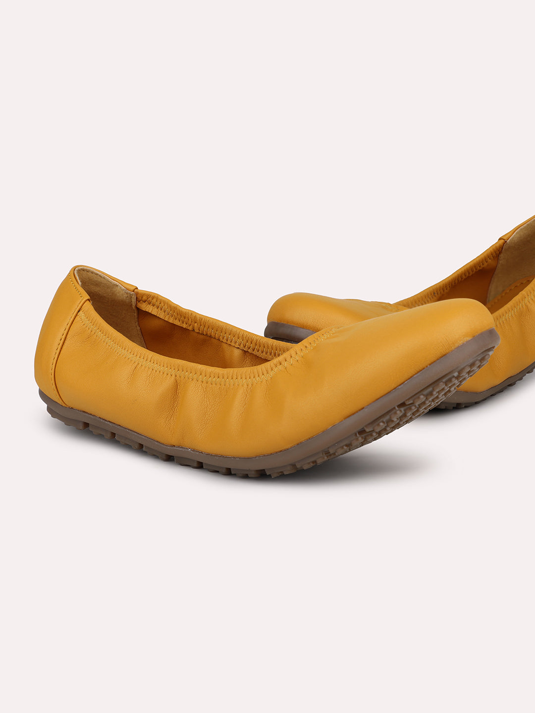 Women Mustard Solid Ballerinas Flats