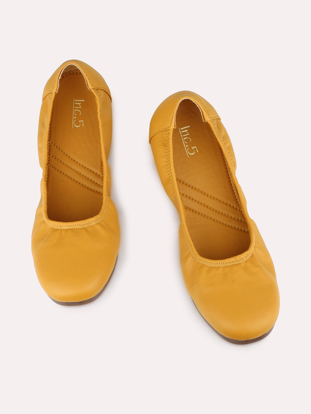 Women Mustard Solid Ballerinas Flats