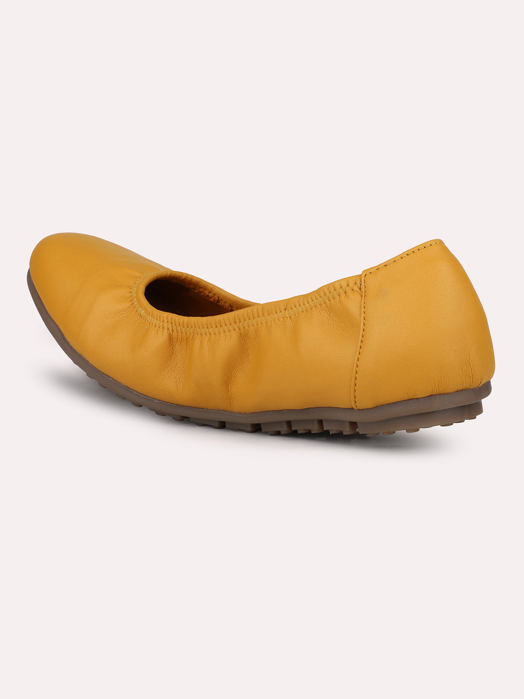 Women Mustard Solid Ballerinas Flats