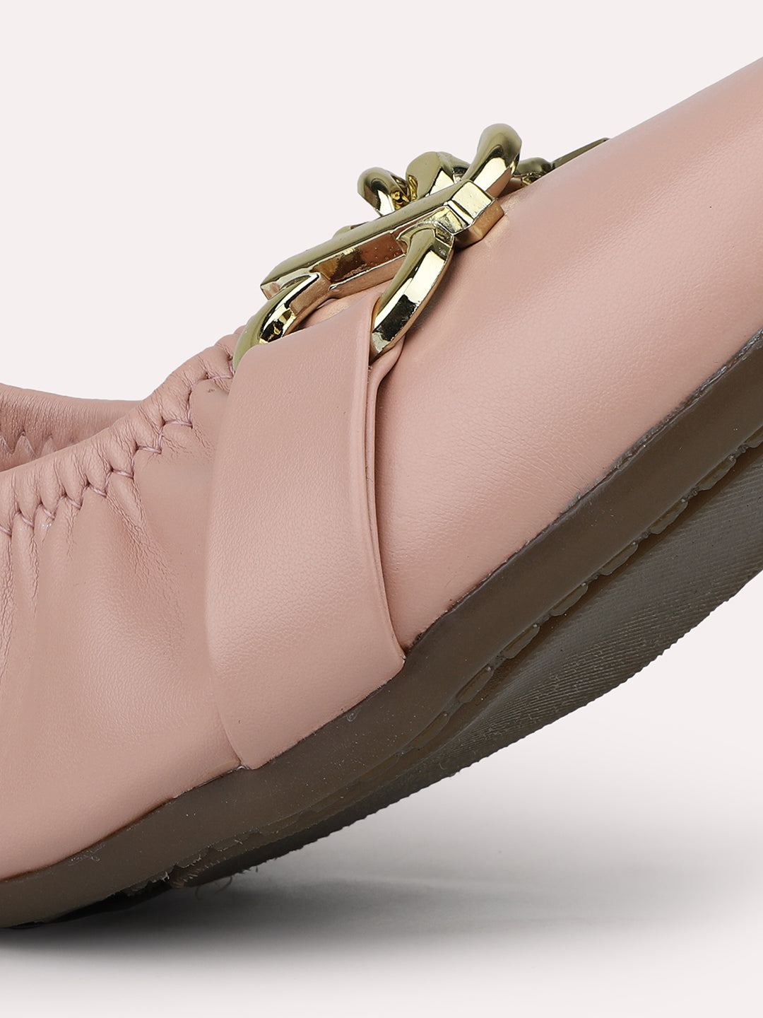 Women Peach Textured Buckled Ballerinas