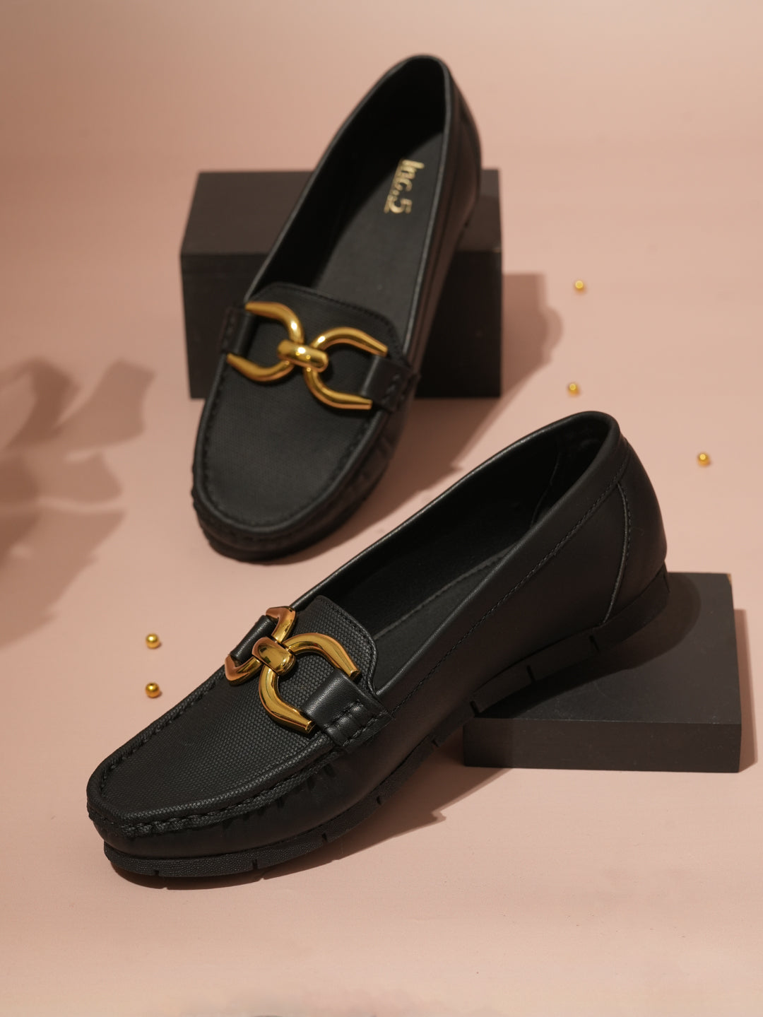 Women Black Comfort Insole Horsebit Buckled Loafers