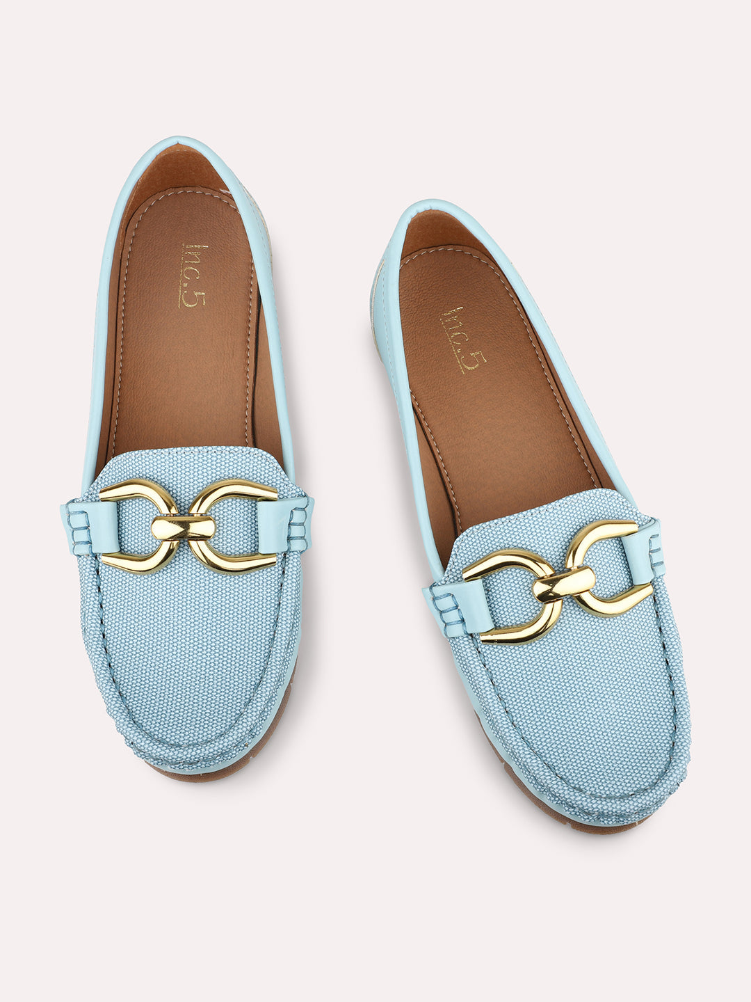 Women Blue Comfort Insole Horsebit Buckled Loafers