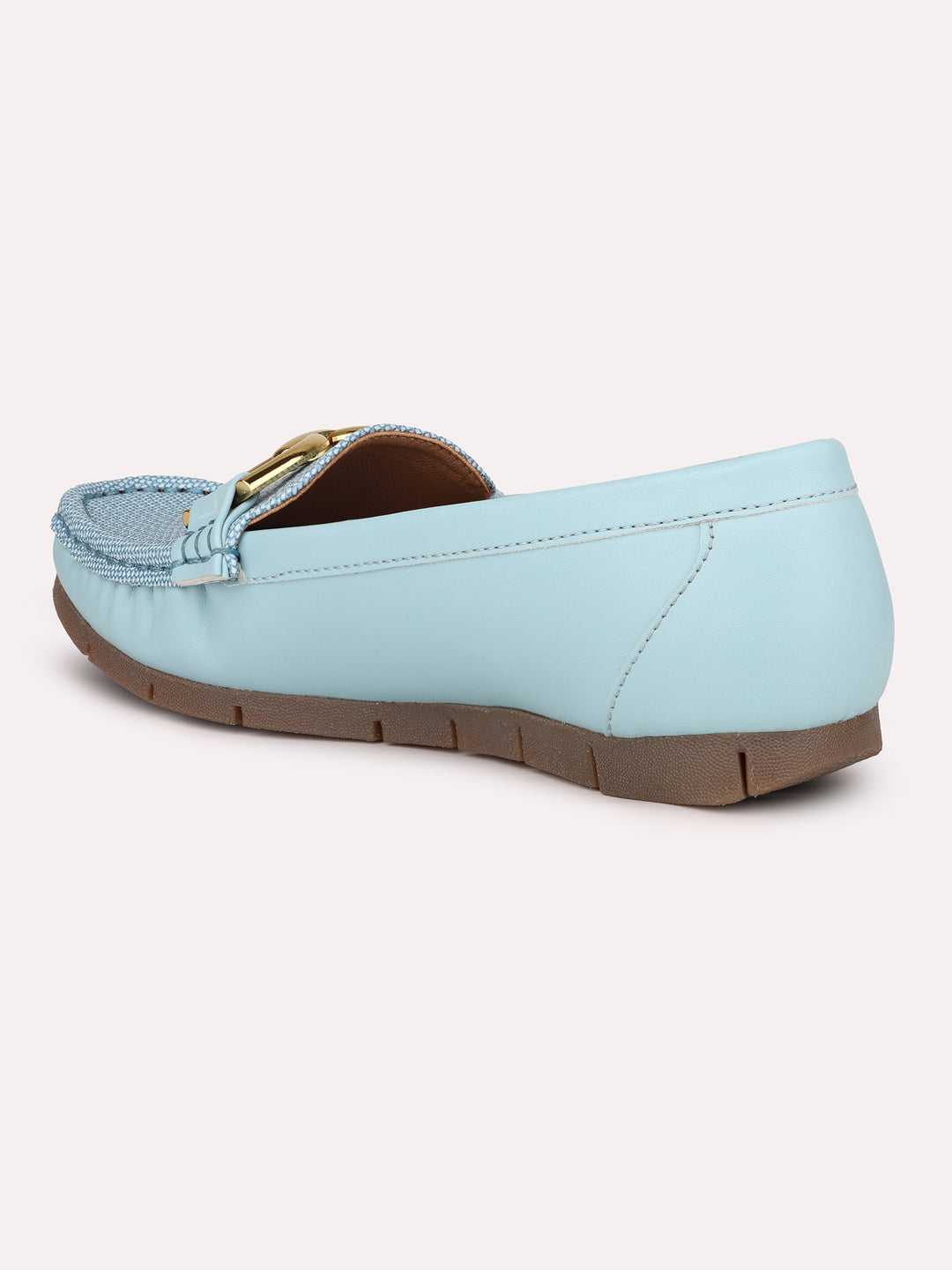 Women Blue Comfort Insole Horsebit Buckled Loafers