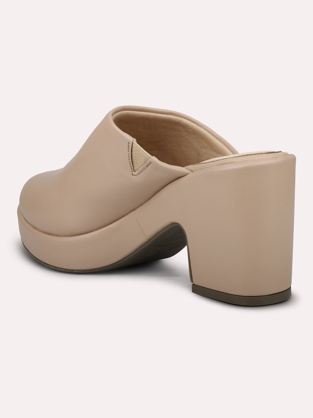 Womn Beige Platform Heel Mules