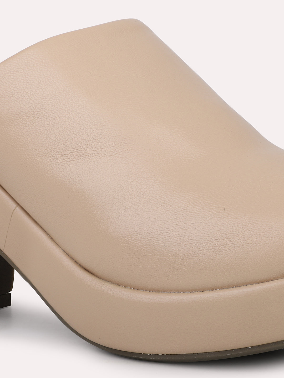 Womn Beige Platform Heel Mules