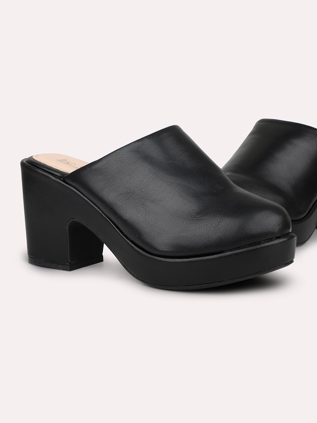 Womn Black Platform Heel Mules