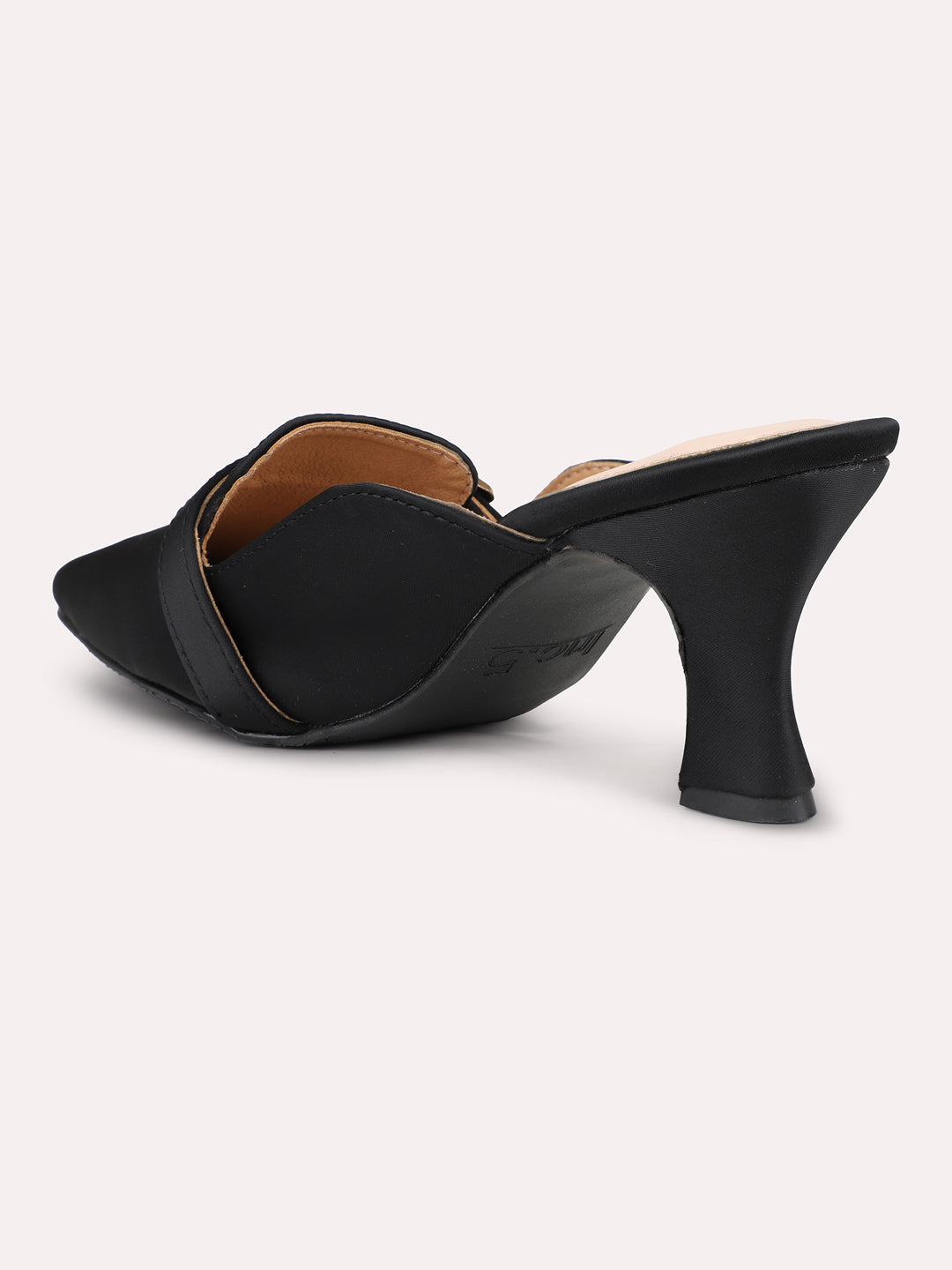 Women Black Party Kitten Heels Mules With Buckles