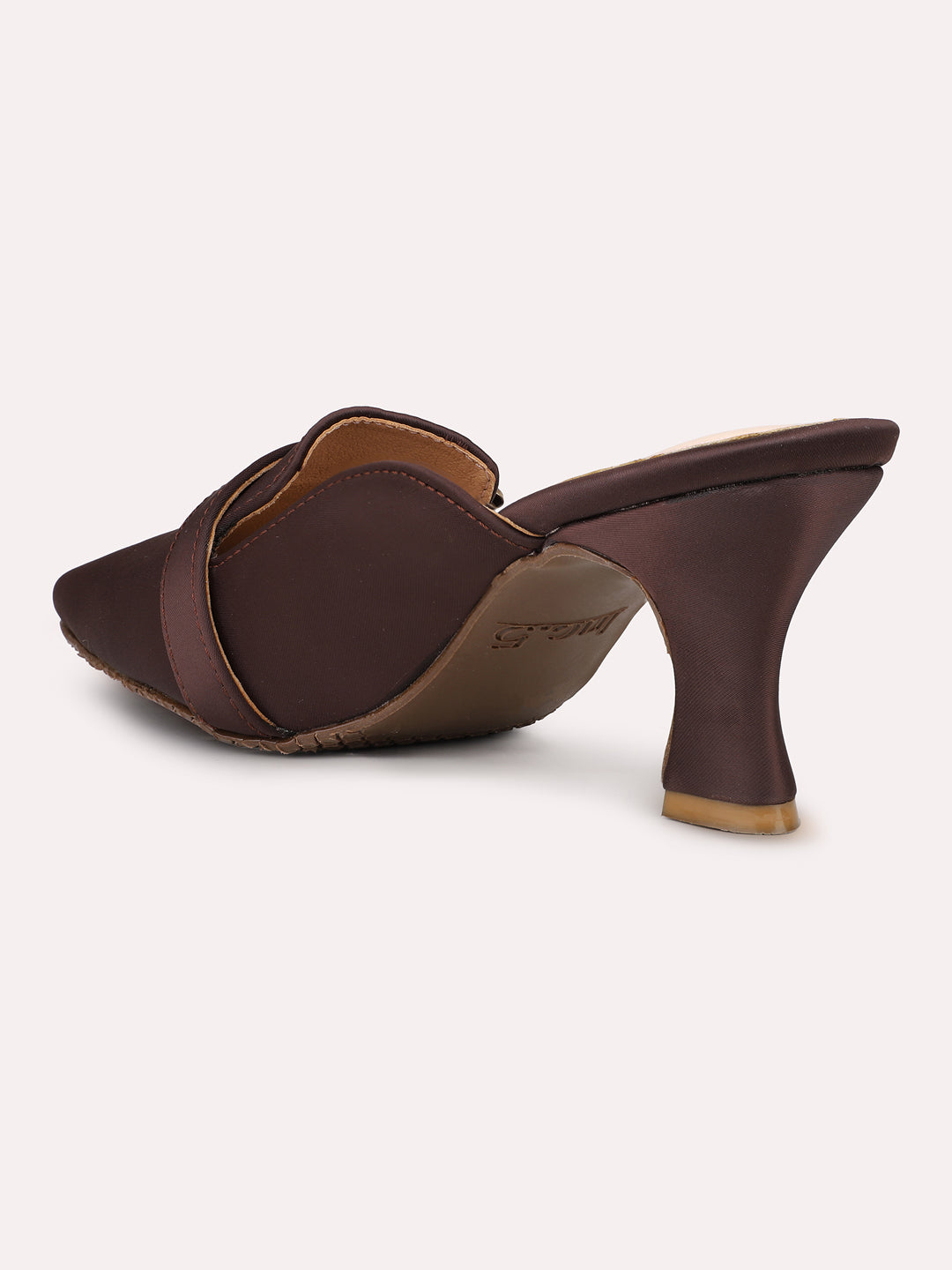 Women Brown Party Kitten Heels Mules With Buckles