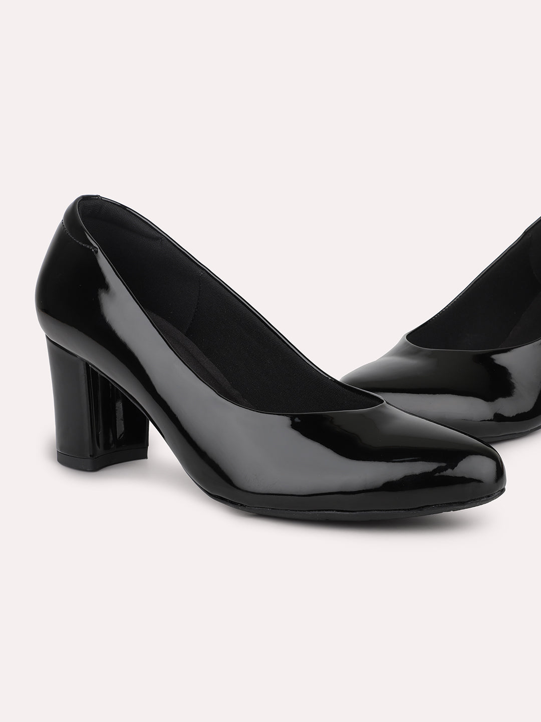 Women Black Pointed Toe Block Heel Pumps