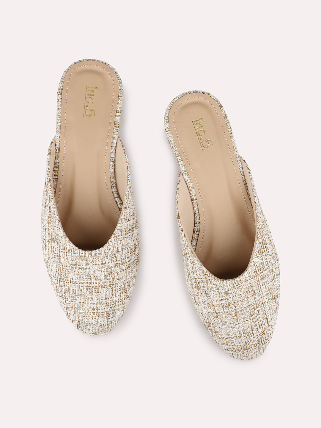 Womens Beige Party Wear Solid Heeled Mules