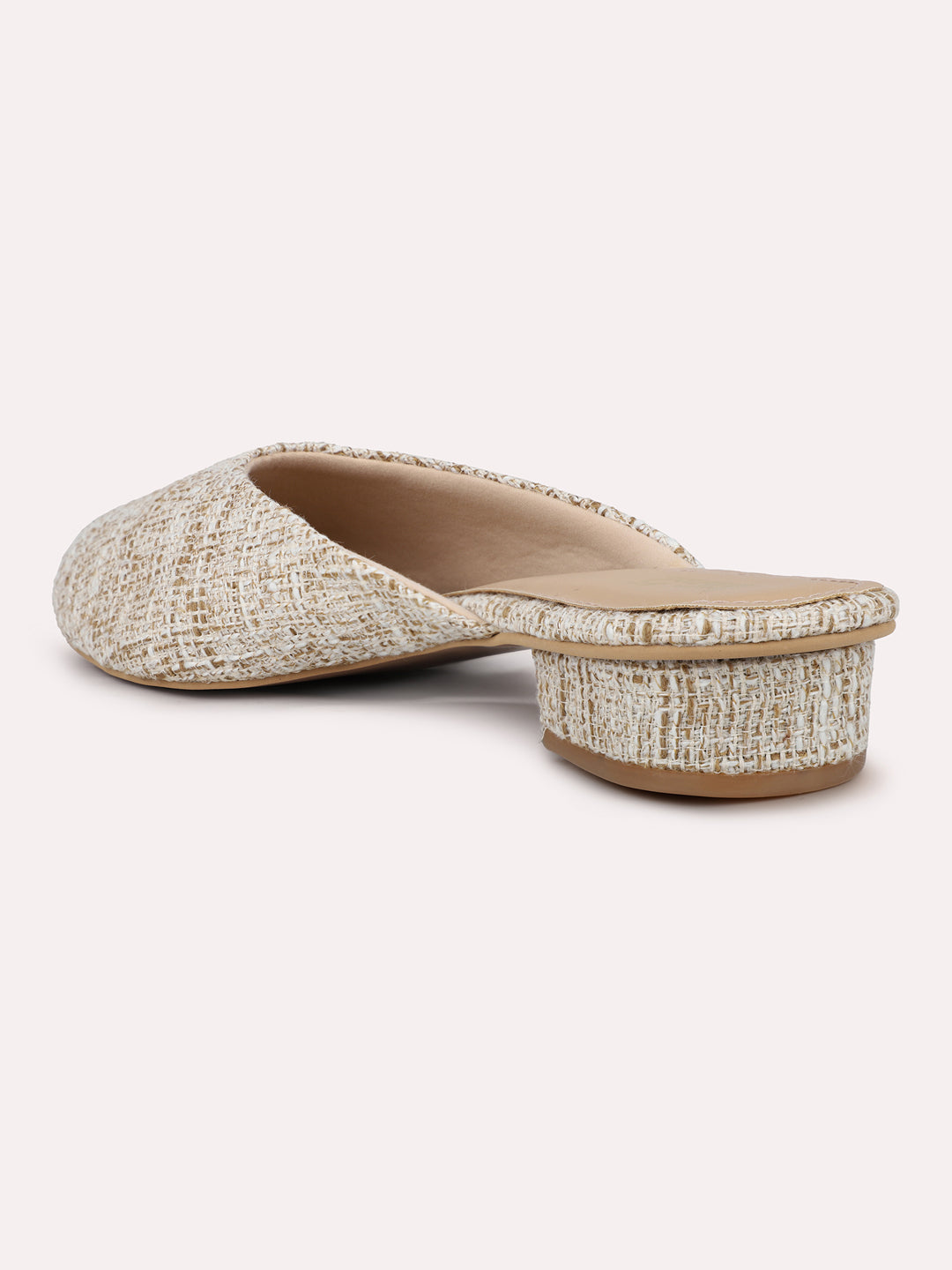 Womens Beige Party Wear Solid Heeled Mules