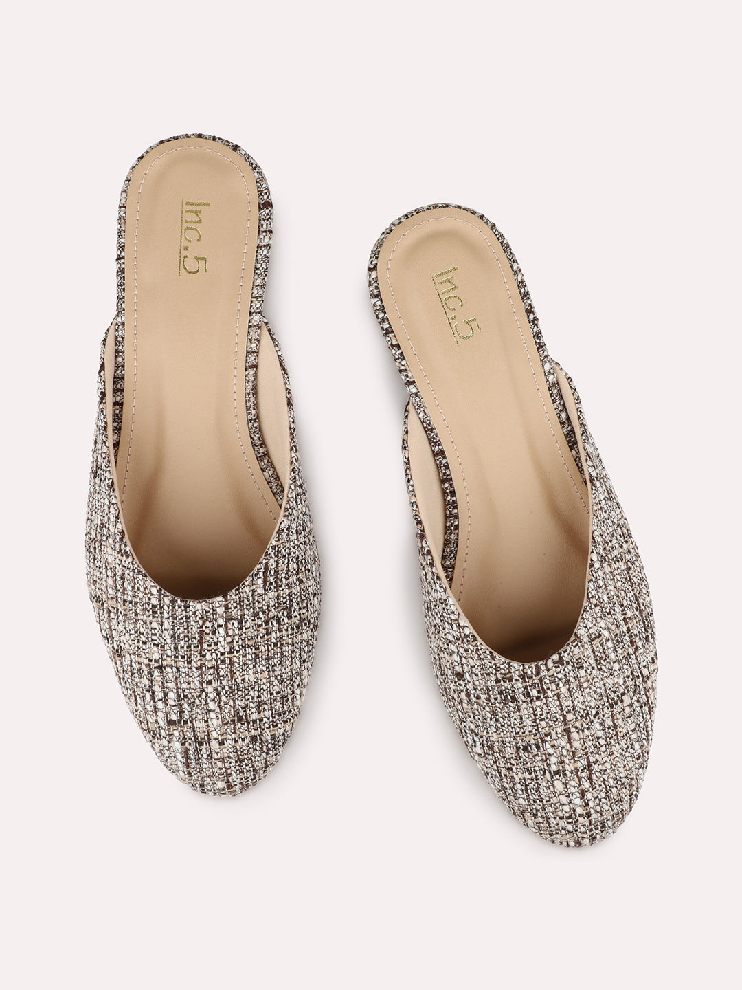 Womens Beige Party Wear Solid Heeled Mules