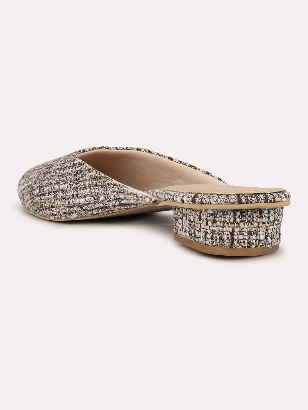 Womens Beige Party Wear Solid Heeled Mules