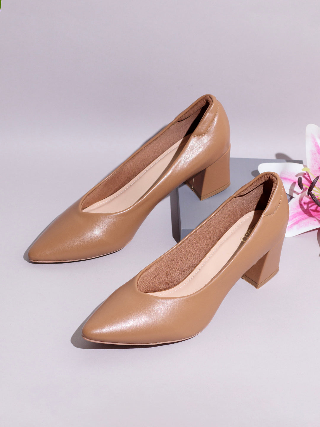 Womens Beige Party Wear Solid Pointed Toe Pumps