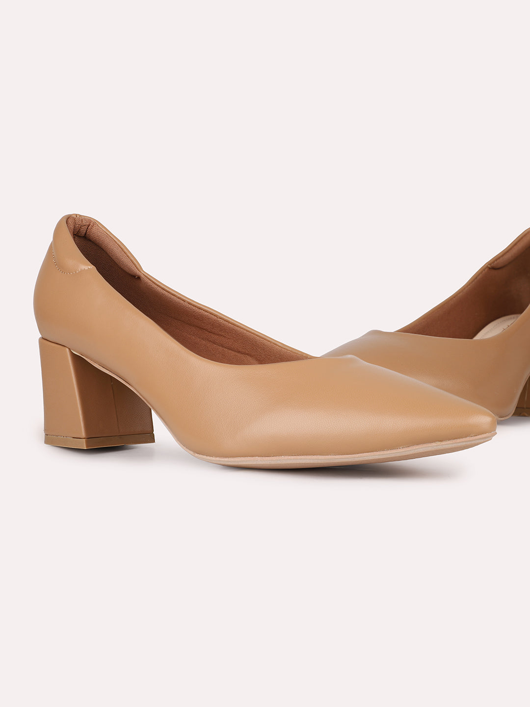 Womens Beige Party Wear Solid Pointed Toe Pumps