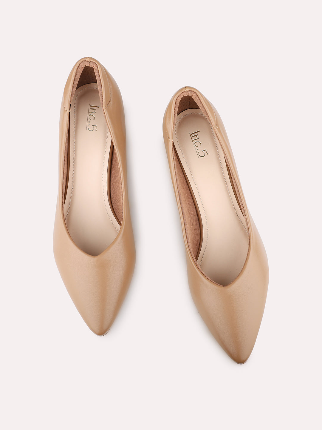 Womens Beige Party Wear Solid Pointed Toe Pumps