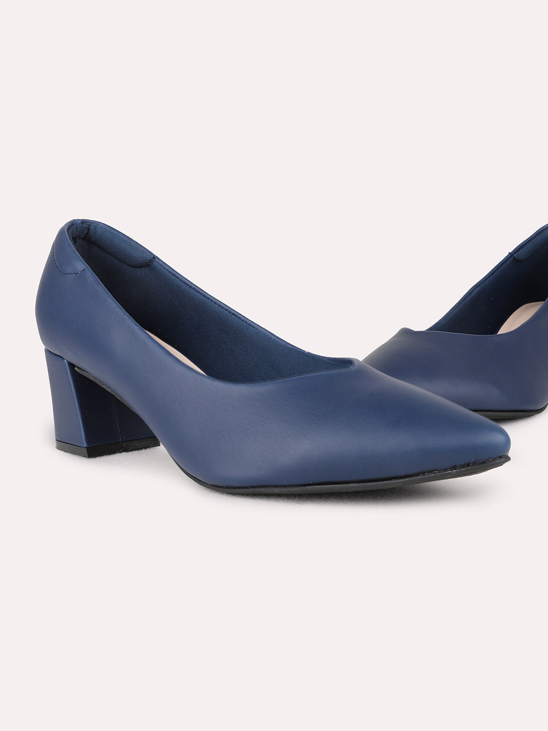 Womens Navy Party Wear Solid Pointed Toe Heel Pump Shoes
