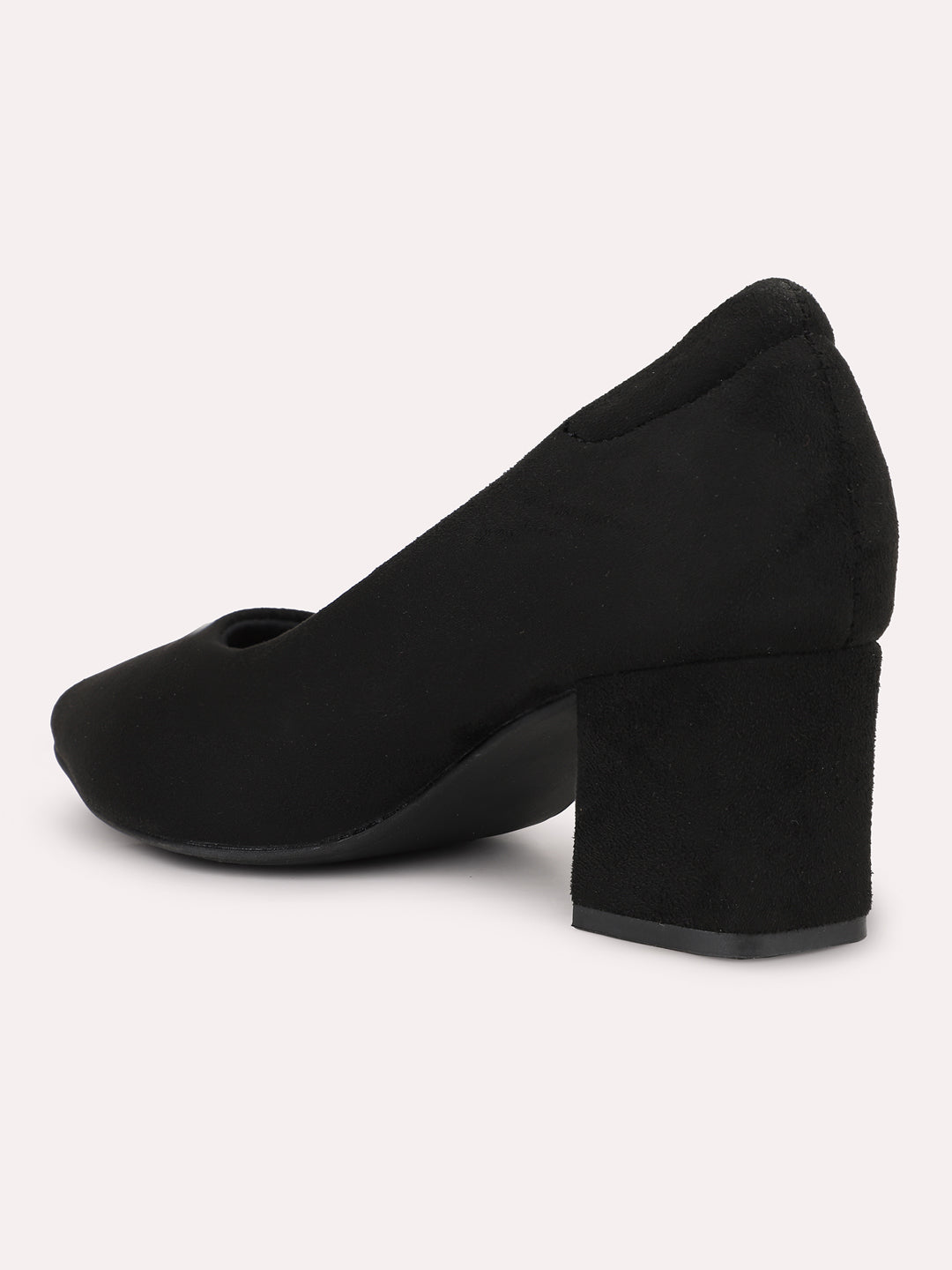 Women Black Pointed Toe Block Heel Pumps