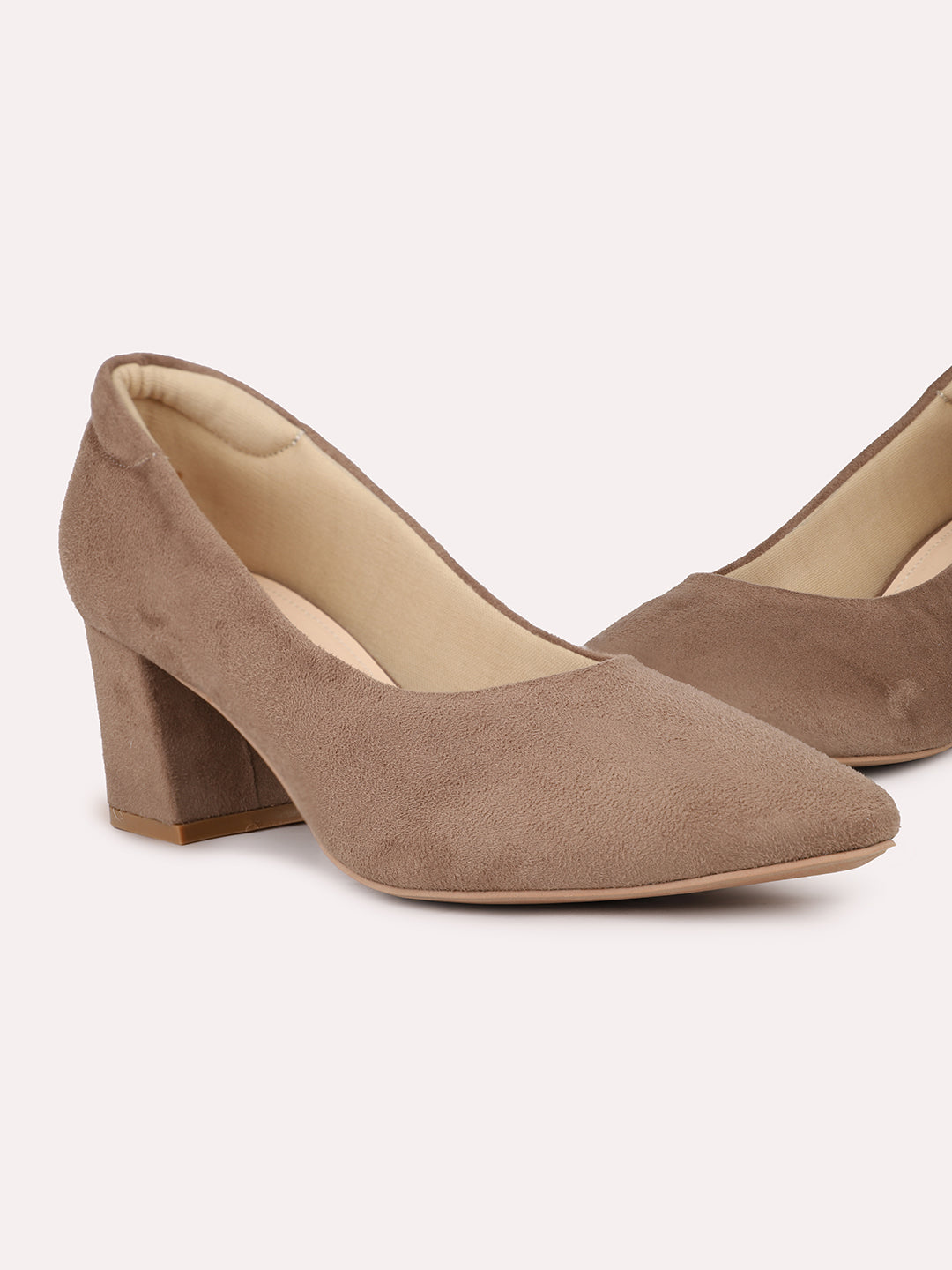 Women Chikoo Pointed Toe Block Heel Pumps