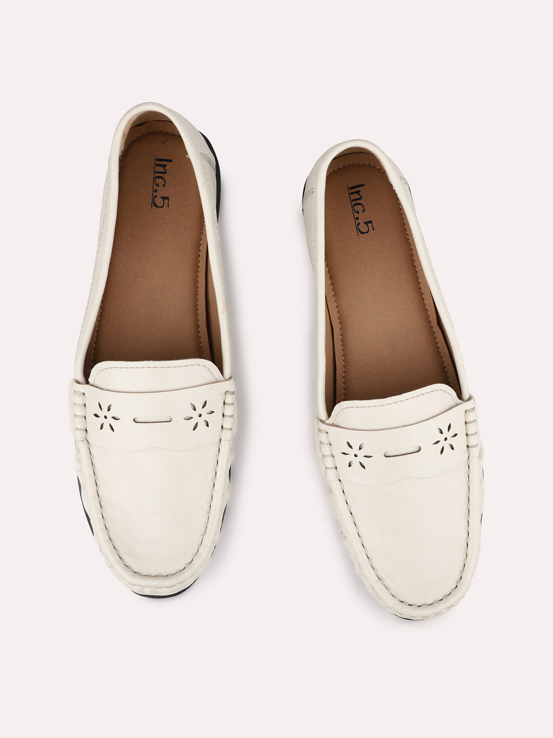 Womens Cream Casual Square toe Loafers