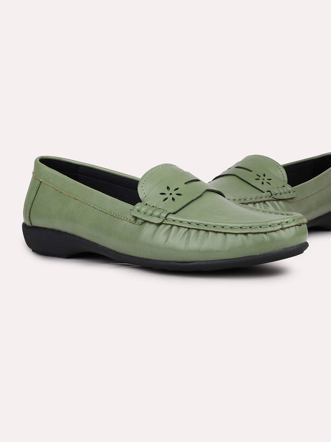 Womens Green Casual Square toe Loafers