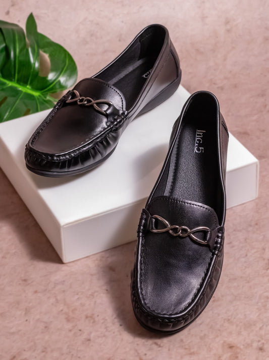 Womens Black Casual Square toe Loafers