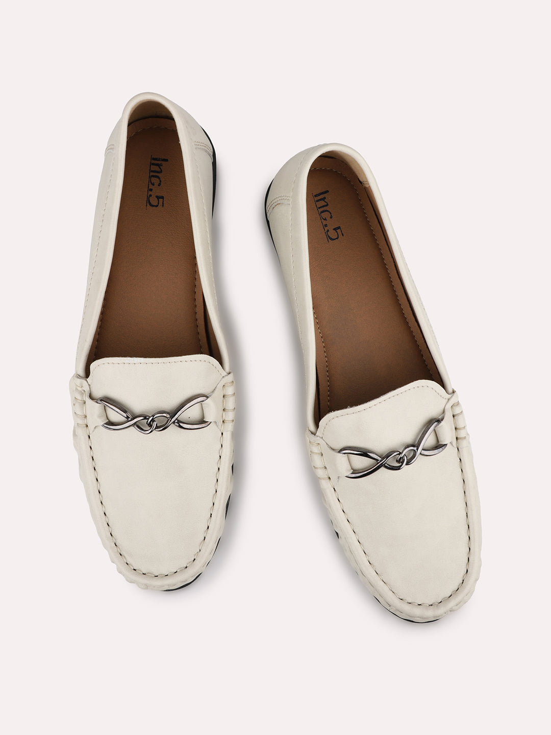 Womens Cream Casual Square toe Loafers