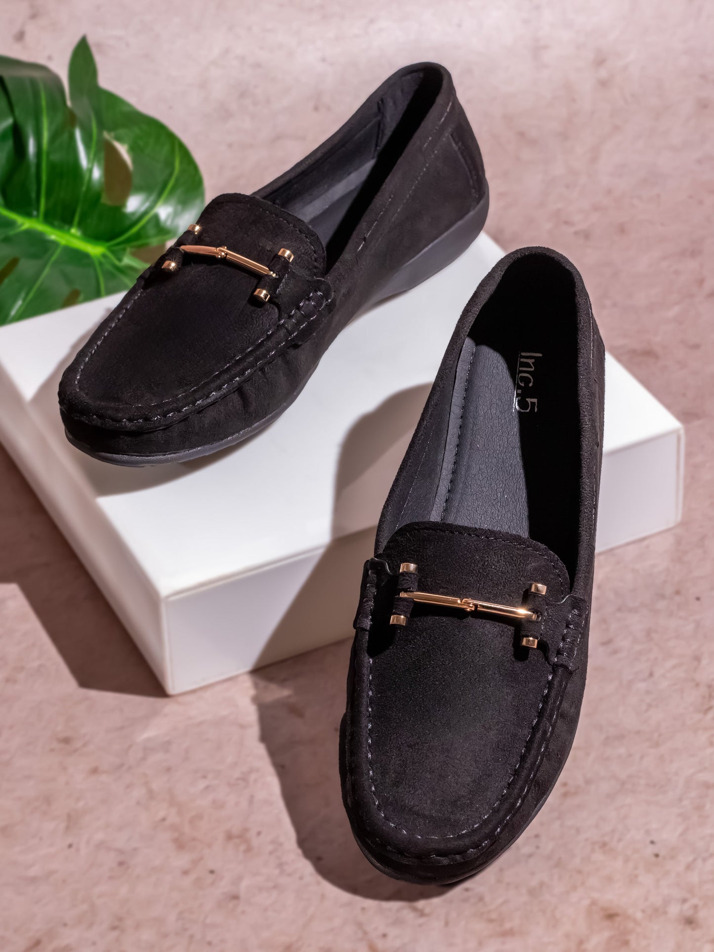 Womens Black Casual Square toe Loafers