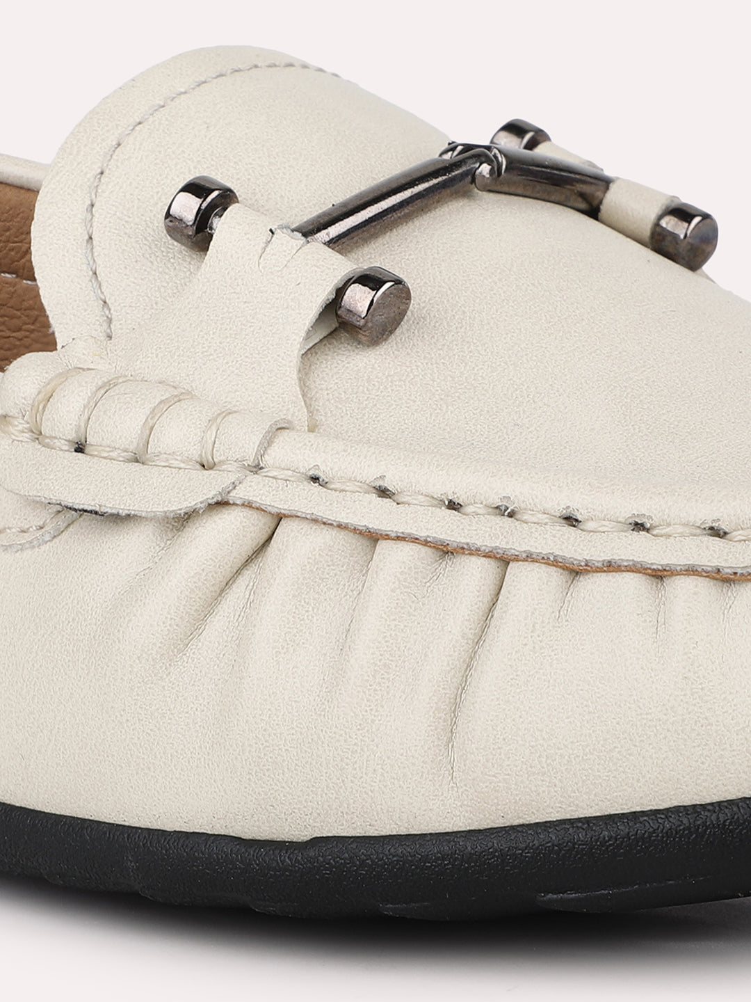 Women Cream Casual Solid Round Toe Loafers