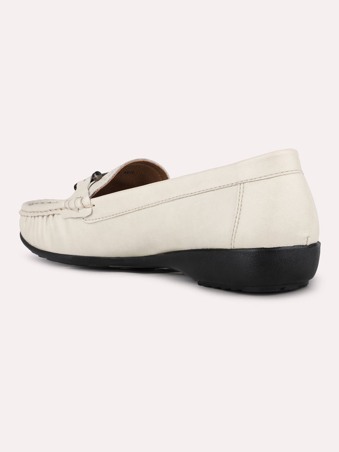Women Cream Casual Solid Round Toe Loafers