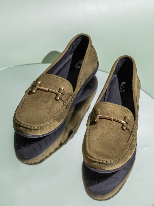 Womens Green Casual Square toe Loafers