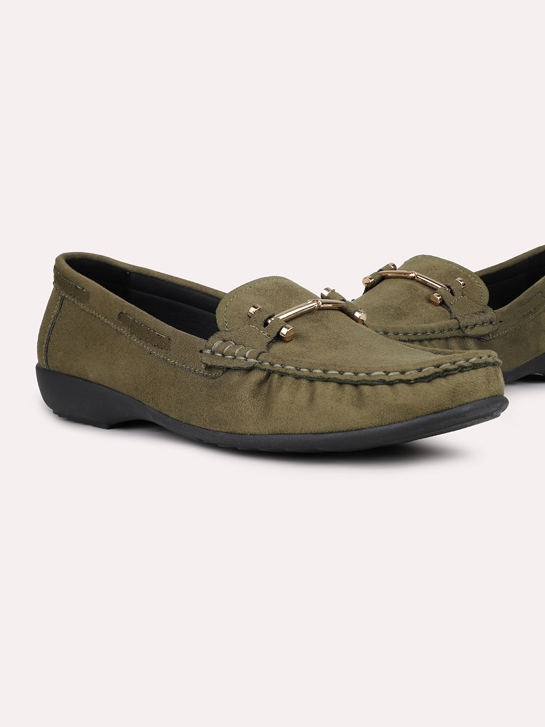 Womens Green Casual Square toe Loafers