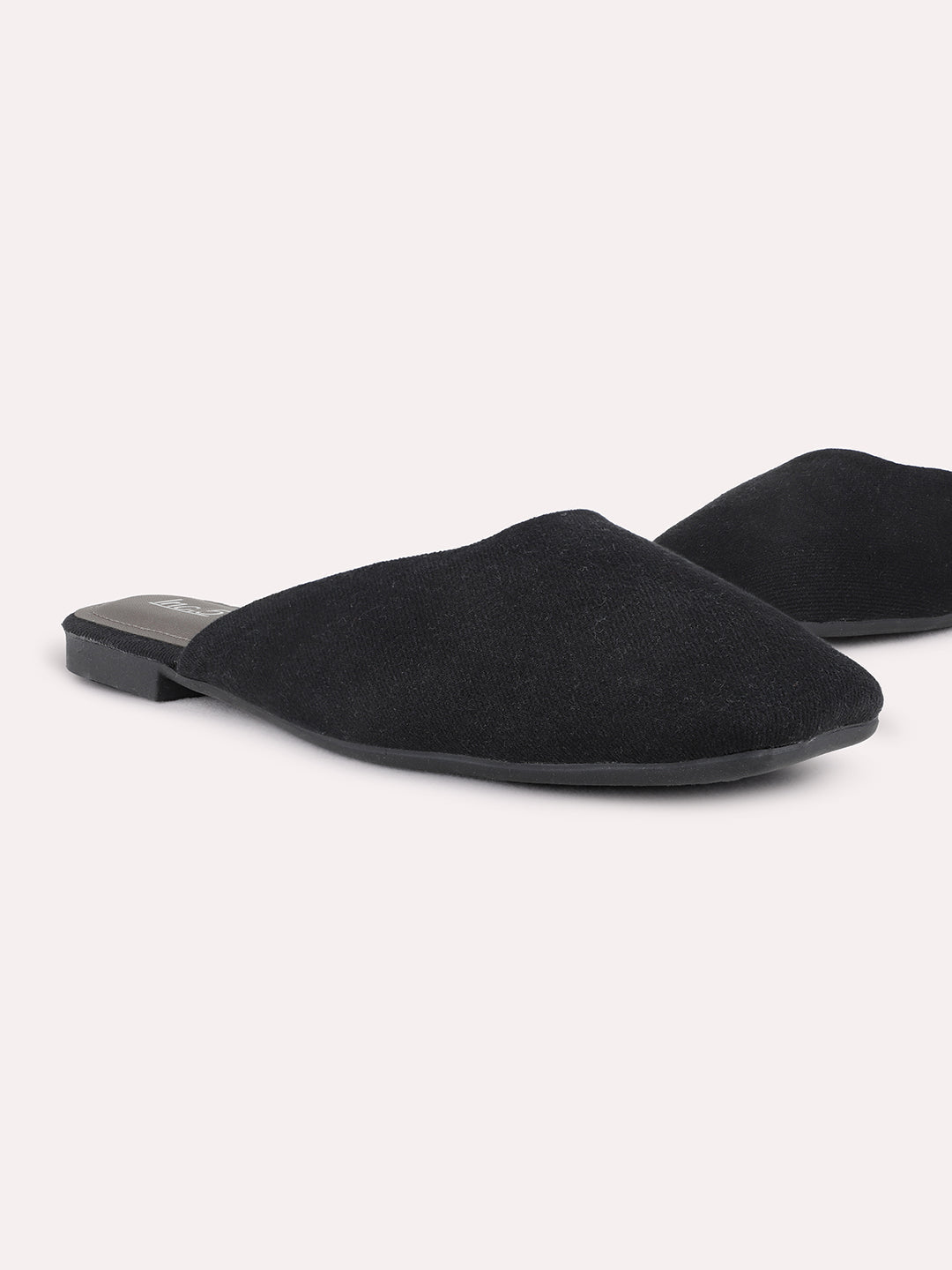 Womens Black Casual Solid Flat Mules