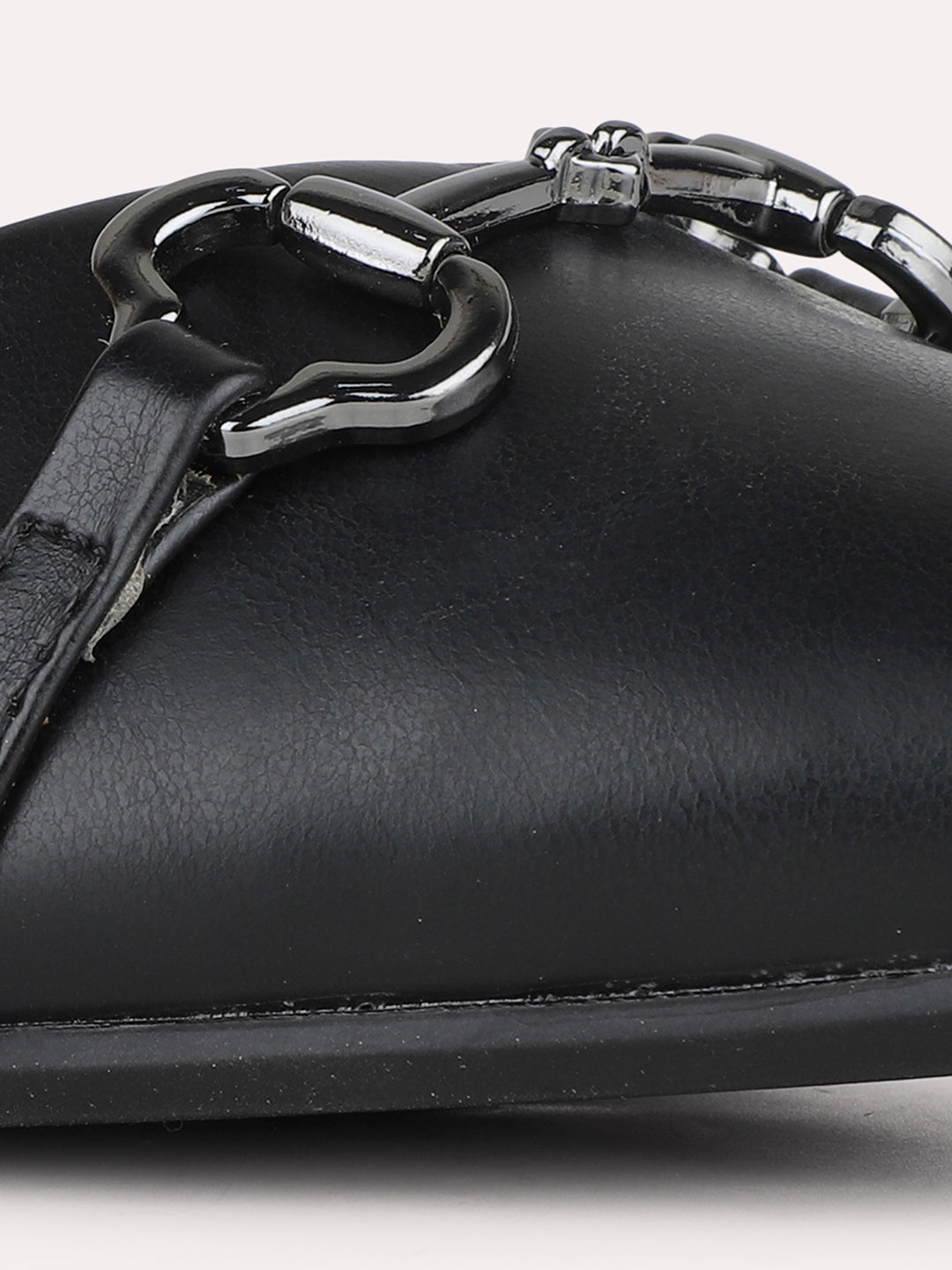 Women Black Party Wear Solid Pointed Toe Slip-On Mules