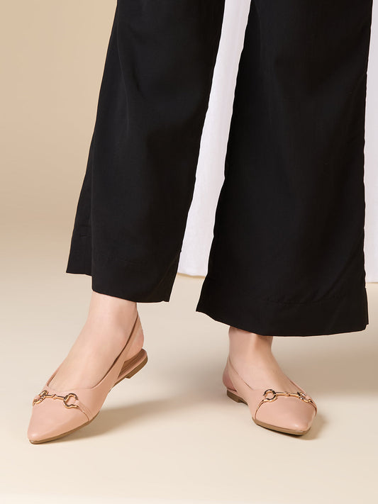 Womens Peach Party Wear Solid Pointed Toe Flat Slip-Ons