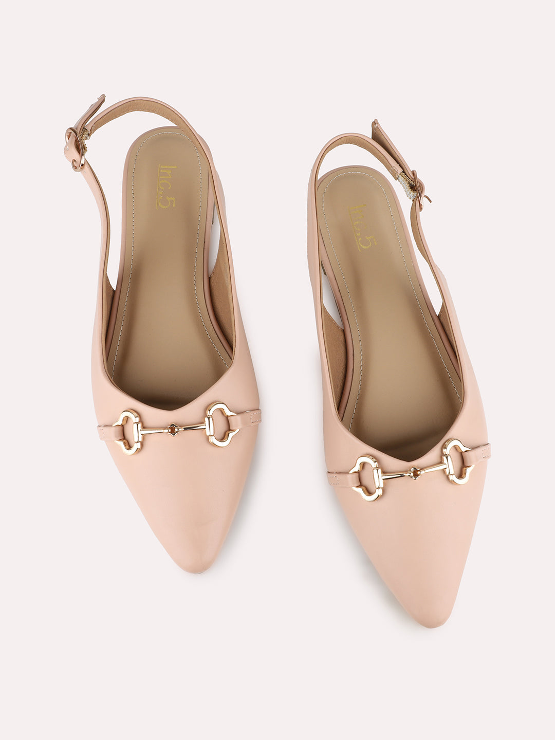 Womens Peach Party Wear Solid Pointed Toe Flat Slip-Ons